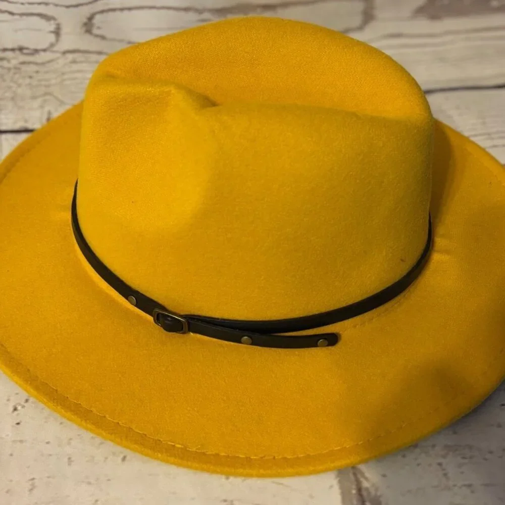 Fedora Yellow Felt Hat Wide Brim Western Country Chic Style